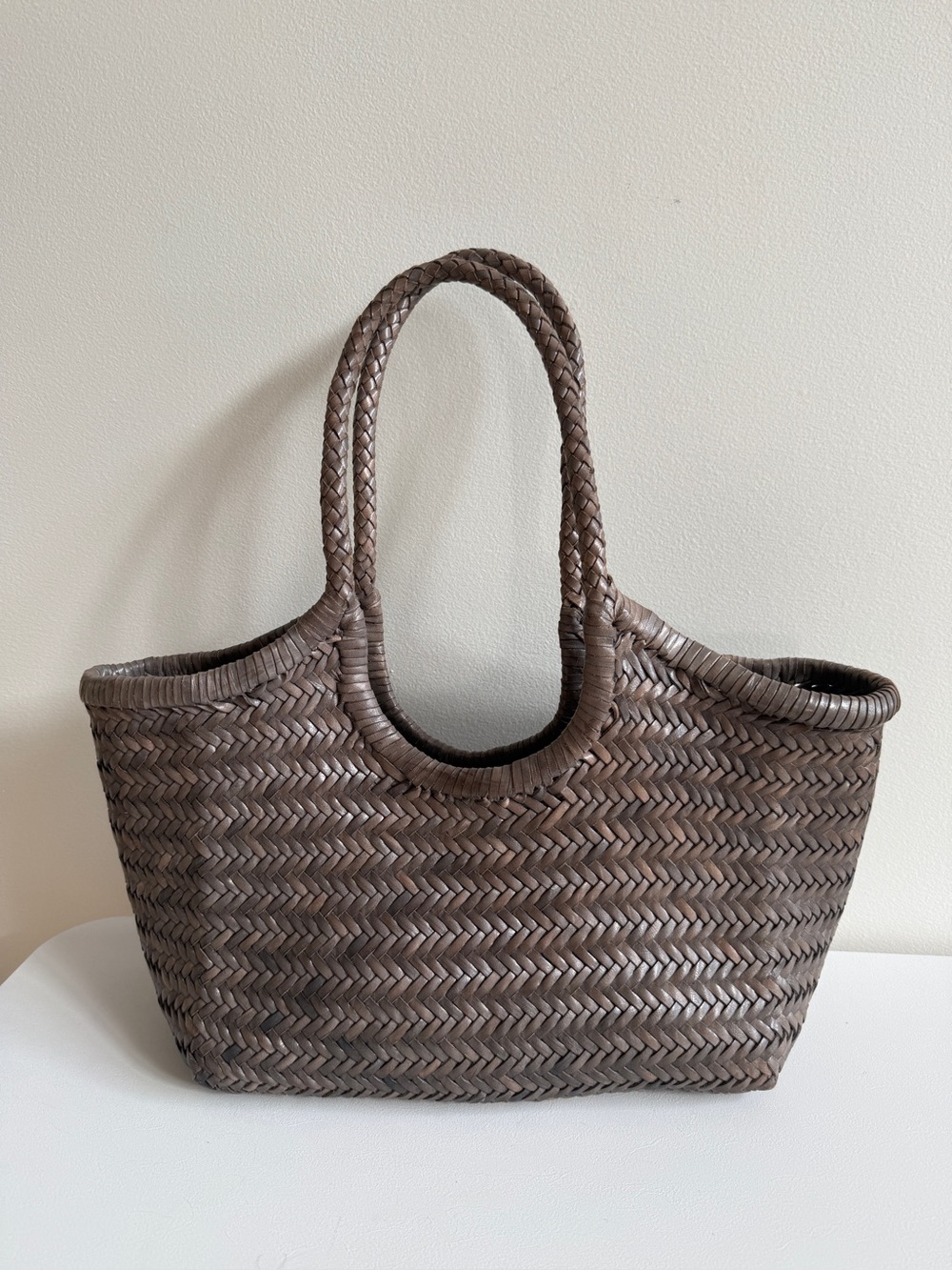 ALTICA Woven Leather Mona Lisa Tote Handbag Grey, MEDIUM